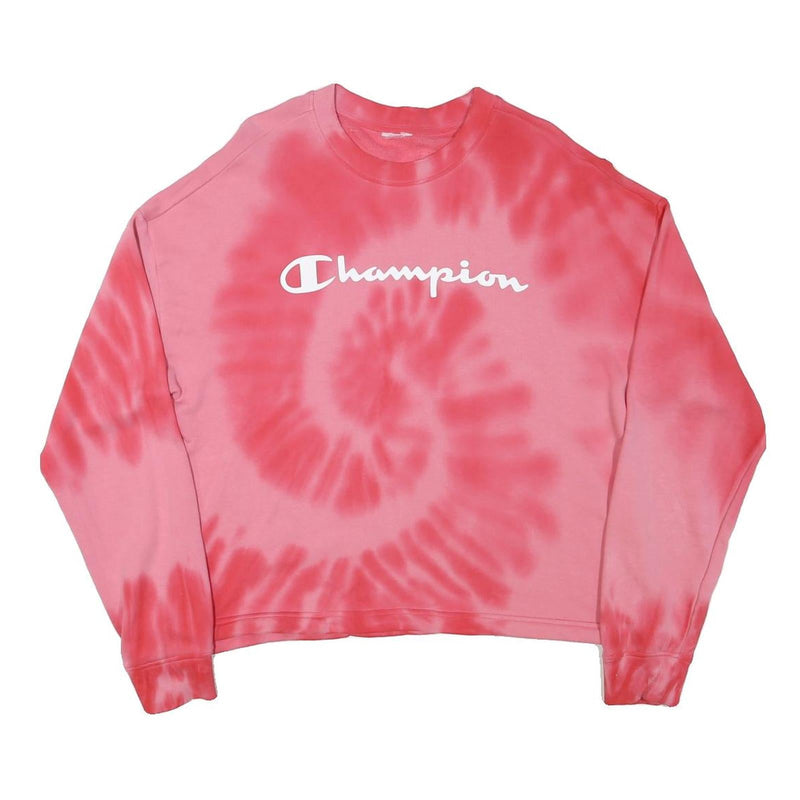 CHAMPION Womens Pink Tie Dye Crew Neck L Cotton Blend Casual Sweatshirt