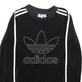 ADIDAS Womens Black Velvet Crew Neck UK 8 Sweatshirt Retro Logo Classic Fit