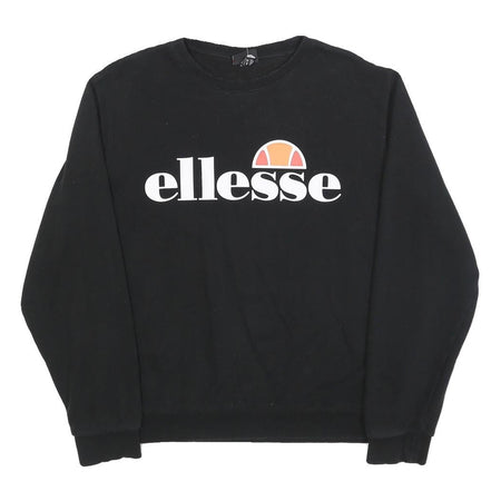 ELLESSE Womens Black Sweatshirt Crew Neck UK 12 Cotton Blend Pullover