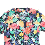 TOP FASHION Womens Multi Colour Printed Top Short Sleeve V-Neck Floral L
