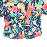 TOP FASHION Womens Multi Colour Printed Top Short Sleeve V-Neck Floral L