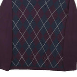TOMMY HILFIGER Mens Burgundy & Navy Argyle Pattern V-Neck Basic Knit S Sweater