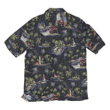 BATICK BAY Mens Black Hawaiian Shirt M Rayon Tropical Print Casual