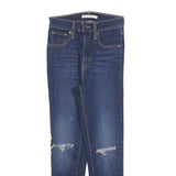 LEVI'S Womens Blue Slim Skinny Denim Medium W25 L24 Distressed Raw Hem Jeans