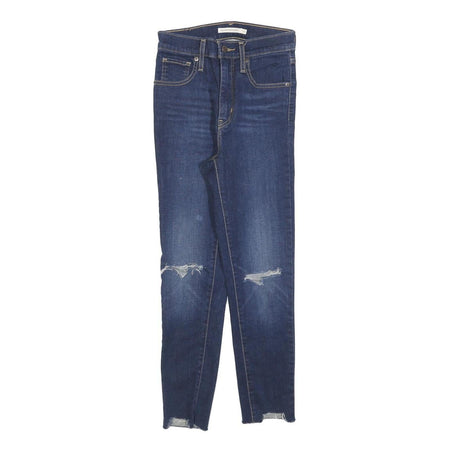 LEVI'S Womens Blue Slim Skinny Denim Medium W25 L24 Distressed Raw Hem Jeans