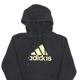 ADIDAS Womens Black Hoodie S Gold Logo Cotton Blend Pullover Hoodie