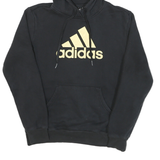 ADIDAS Womens Black Hoodie S Gold Logo Cotton Blend Pullover Hoodie