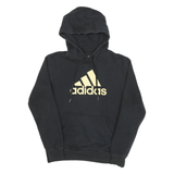 ADIDAS Womens Black Hoodie S Gold Logo Cotton Blend Pullover Hoodie