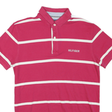 TOMMY HILFIGER Mens Pink & White Striped Short Sleeve Polo Shirt M Cotton Blend