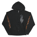K AND S Mens Black Zip Hoodie XL Motorcycle Flame Sleeve Print