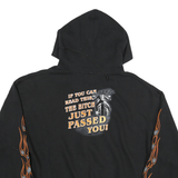 K AND S Mens Black Zip Hoodie XL Motorcycle Flame Sleeve Print