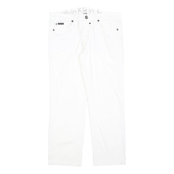 CALVIN KLEIN JEANS Womens White Regular Straight Denim W34 L28 Zip Cotton Blend