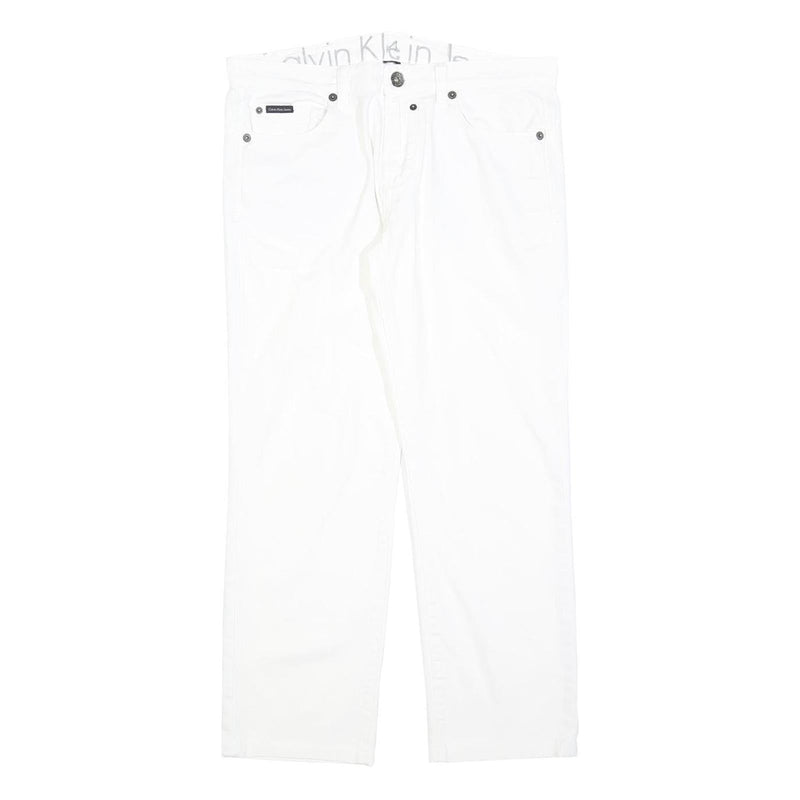 CALVIN KLEIN JEANS Womens White Regular Straight Denim W34 L28 Zip Cotton Blend