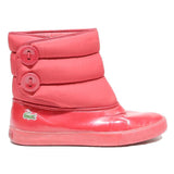 LACOSTE Womens Red Synthetic Ankle Boots UK 4 Stylish Casual Warm Buttons