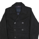 TOMMY HILFIGER Mens Black Wool Blend Pea Coat Jacket L Button Plain