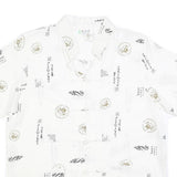 Mens White Chinese Style Button Shirt M Oriental Print Summer Casual