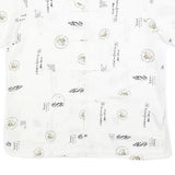 Mens White Chinese Style Button Shirt M Oriental Print Summer Casual