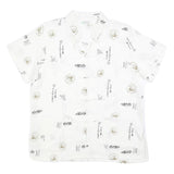 Mens White Chinese Style Button Shirt M Oriental Print Summer Casual