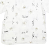 Mens White Chinese Style Button Shirt M Oriental Print Summer Casual
