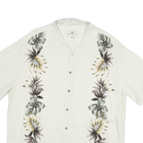 ISLAND SHORES Mens Cream & Green Floral Rayon Shirt 2XL Short Sleeve Button