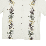 ISLAND SHORES Mens Cream & Green Floral Rayon Shirt 2XL Short Sleeve Button
