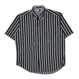 Vintage Tommy Hilfiger Striped Short Sleeve Shirt - Large Navy Cotton