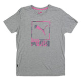 PUMA Womens Grey & Pink Graphic T-Shirt L Short Sleeve Crew Neck Casual Wear