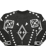 ESSENTIALS Mens Black & White Patterned Jumper Crew Neck Basic Knit M Acrylic