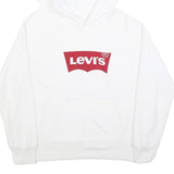 LEVI'S Womens White Hoodie L Cotton Blend Classic Logo Pullover Casual