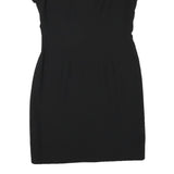 ALOUETTE Womens Black Day Dress Polyester Blend Short Sleeve M Simple Classic