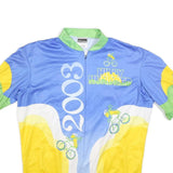 VOMAX Mens Blue & Yellow Hilly Hundred 2003 Cycling T-Shirt XL Short Sleeve Zip