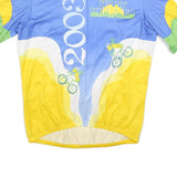 VOMAX Mens Blue & Yellow Hilly Hundred 2003 Cycling T-Shirt XL Short Sleeve Zip