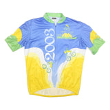 VOMAX Mens Blue & Yellow Hilly Hundred 2003 Cycling T-Shirt XL Short Sleeve Zip