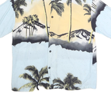 PULL & BEAR Mens Blue & Yellow Tropical Print Shirt S Casual Cotton Blend Summer