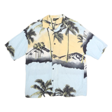 PULL & BEAR Mens Blue & Yellow Tropical Print Shirt S Casual Cotton Blend Summer