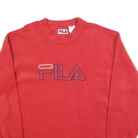 FILA Mens Red Jumper Plain Crew Neck Basic Knit L Comfort Casual Polyester