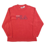 FILA Mens Red Jumper Plain Crew Neck Basic Knit L Comfort Casual Polyester