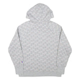 CHAMPION Mens Grey All Over Logo Print Pullover Hoodie M Casual Wear