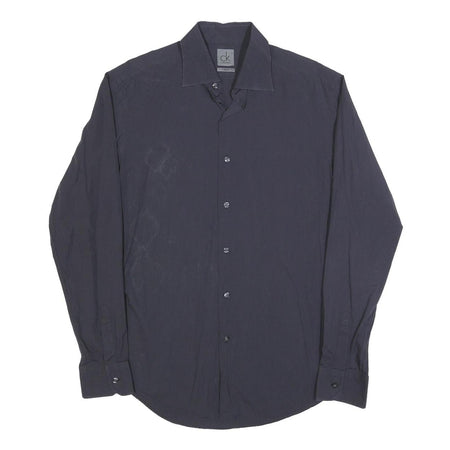 CALVIN KLEIN Mens Black Pinstripe Shirt L Button Closure Long Sleeve Elegant Fit