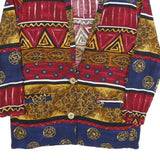 CLIO Womens Blue & Red Printed Button Shirt M Rayon Long Sleeve V-Neck