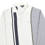 NAUTICA Mens White & Grey Striped Long Sleeve Polo Shirt XL Cotton Blend Relaxed