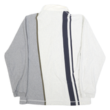 NAUTICA Mens White & Grey Striped Long Sleeve Polo Shirt XL Cotton Blend Relaxed