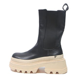 CHARLES & KEITH Womens Chunky Chelsea Leather Boots Black Cream UK 3 Stylish