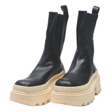 CHARLES & KEITH Womens Chunky Chelsea Leather Boots Black Cream UK 3 Stylish