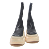 CHARLES & KEITH Womens Chunky Chelsea Leather Boots Black Cream UK 3 Stylish