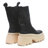 CHARLES & KEITH Womens Chunky Chelsea Leather Boots Black Cream UK 3 Stylish