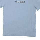 GUESS Mens Blue T-Shirt L Short Sleeve Round Neck Logo Print Cotton Blend