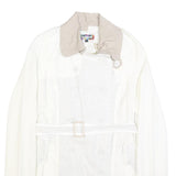 DESIGUAL Womens White Cream Linen Blend Button Jacket L Belted Embroidered