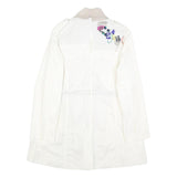 DESIGUAL Womens White Cream Linen Blend Button Jacket L Belted Embroidered