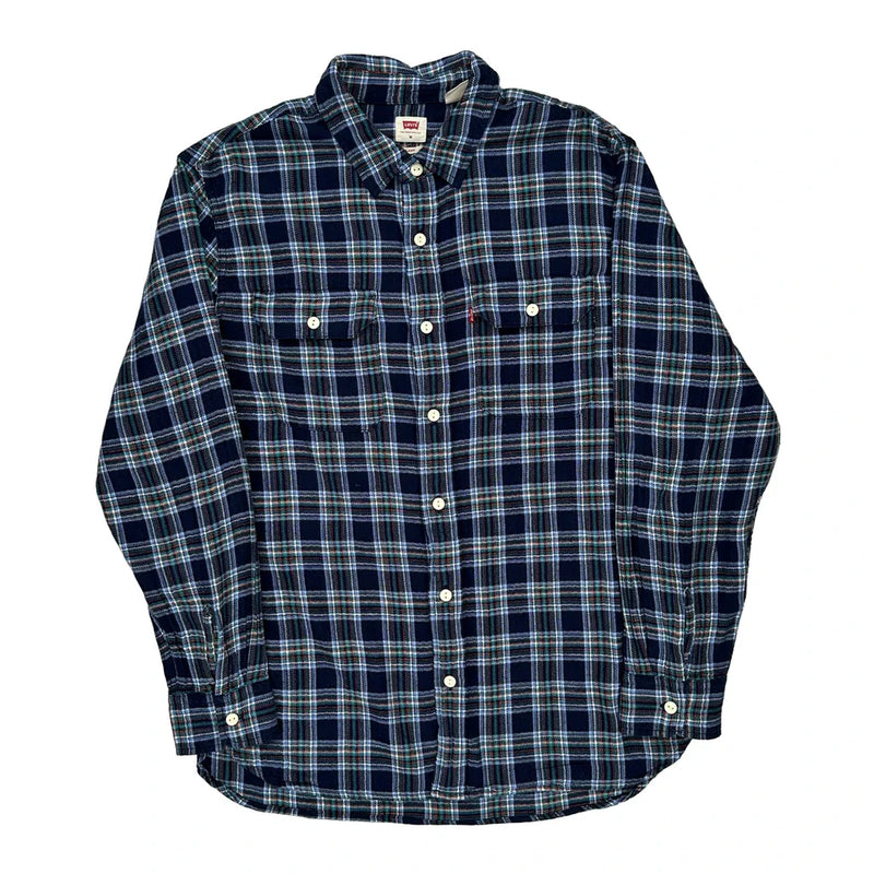 Levis Checked Flannel Shirt - Medium Blue Cotton